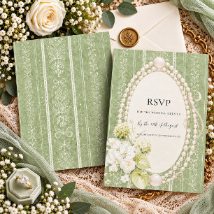 Grandmillenial Floral Elegant Sage Green Wedding RSVP Card