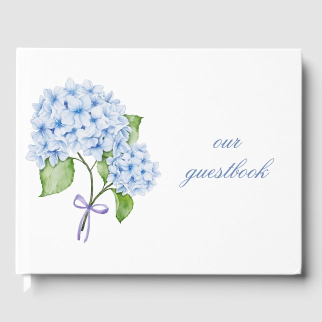 Grandmillenial floral hydrangea bow blue preppy  guest book (Front)
