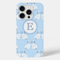 Grandmillenial Monogram Blue & White Pottery Dogs