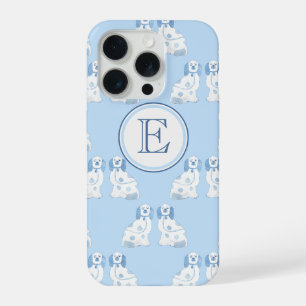 Grandmillenial Monogram Blue & White Pottery Dogs iPhone 15 Pro Case