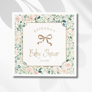 Grandmillenial Navy Blush Floral Gold Baby Shower Napkin