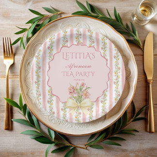 Grandmillenial tea party baby shower monogrammed paper plate