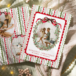 Grandmillenial Whimsical Christmas Red & Green Holiday Card