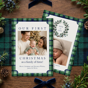 Grandmillennial Baby First Christmas Tartan Photo Holiday Card