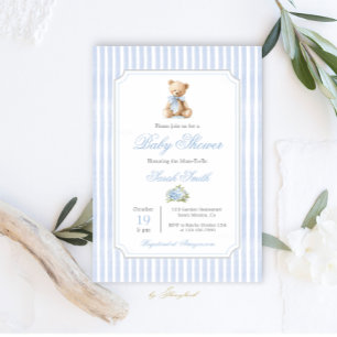 Grandmillennial Bear Baby Shower Boy Invitation