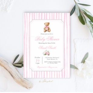 Grandmillennial Bear Baby Shower Girl Invitation