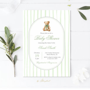 Grandmillennial Bear Gender Neutral Baby Shower Invitation