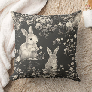 Grandmillennial Black Rabbit Toile Pattern Cushion