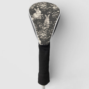 Grandmillennial Black Rabbit Toile Pattern Golf Head Cover