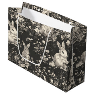 Grandmillennial Black Rabbit Toile Pattern Large Gift Bag