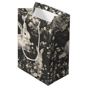 Grandmillennial Black Rabbit Toile Pattern Medium Gift Bag