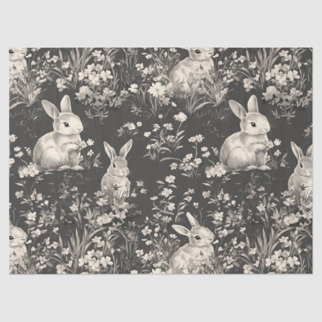 Grandmillennial Black Rabbit Toile Pattern Tissue Paper (Front)