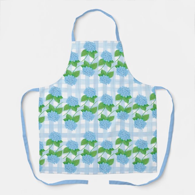 Grandmillennial Blue and White Hydrangea Apron (Front)