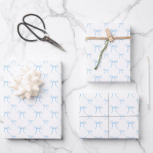 Grandmillennial Blue Bow Preppy Wrapping Paper