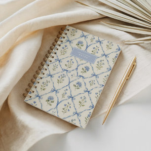 Grandmillennial Blue Floral Bow Chinoiserie Notebook