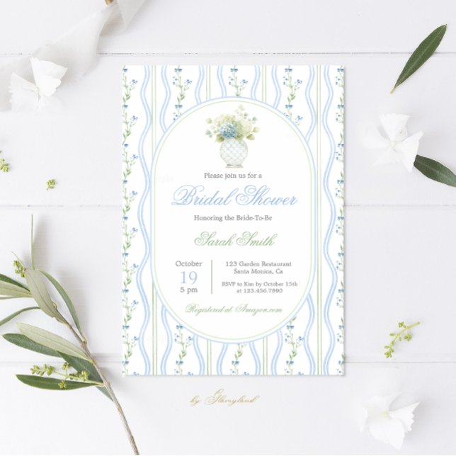 Grandmillennial Blue Ginger jar Bridal Shower Invitation (Creator Uploaded)