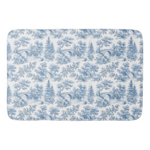 Grandmillennial Blue Toile Country Landscape Bath Mat