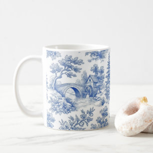 Grandmillennial Blue Toile  Country Landscape Coffee Mug
