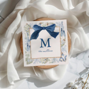 Grandmillennial Blue Winter Christmas Entertaining Napkin