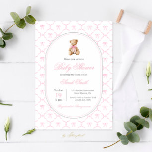 Grandmillennial Bow Baby Shower Girl Invitation