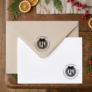 Grandmillennial Boxwood Wreath and Bow Arc Address Self-inking Stamp