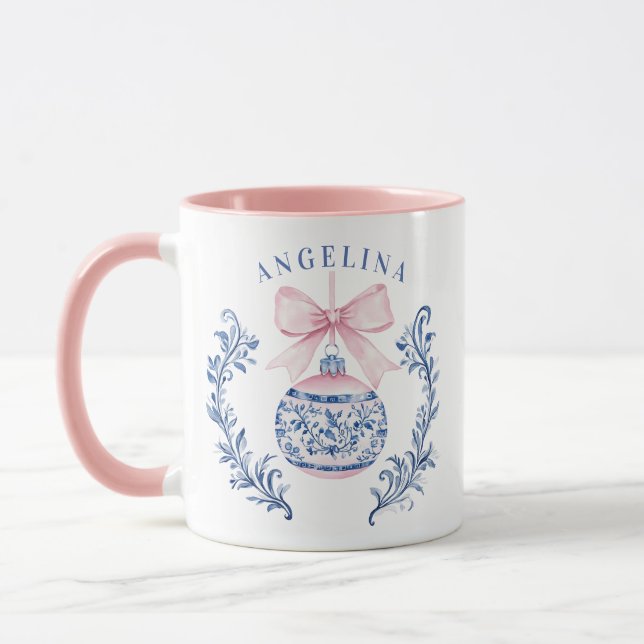 Grandmillennial Chinoiserie Christmas Ornament Mug (Left)