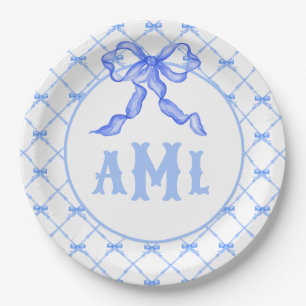 Grandmillennial Chinoiserie Monogram Bamboo & Bow Paper Plate