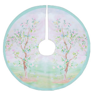 Grandmillennial Chinoiserie preppy floral Brushed Polyester Tree Skirt
