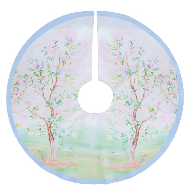 Grandmillennial Chinoiserie preppy floral Brushed Polyester Tree Skirt (Front)