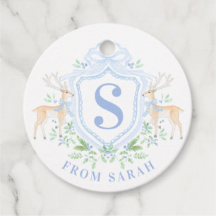 Grandmillennial Christmas Deer Crest Monogram Favour Tags