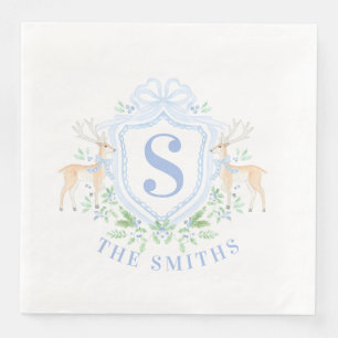 Grandmillennial Christmas Deer Crest Monogram  Napkin