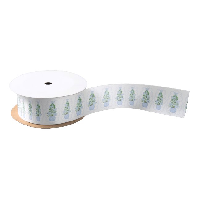 Grandmillennial Christmas Tree Gingham Bows Ribbon Satin Ribbon (Spool)