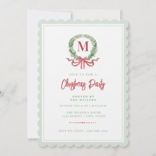 Grandmillennial Christmas Wreath Monogram Invitation