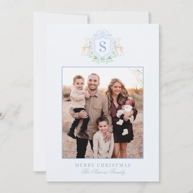 Grandmillennial Christmas Wreath Monogram Photo Invitation (Front)