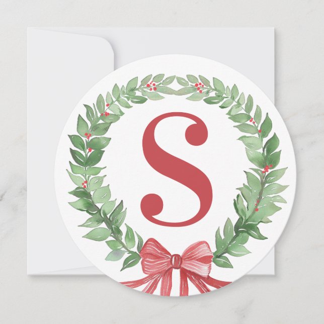 Grandmillennial Christmas Wreath Monogram Photo Thank You Card (Front)