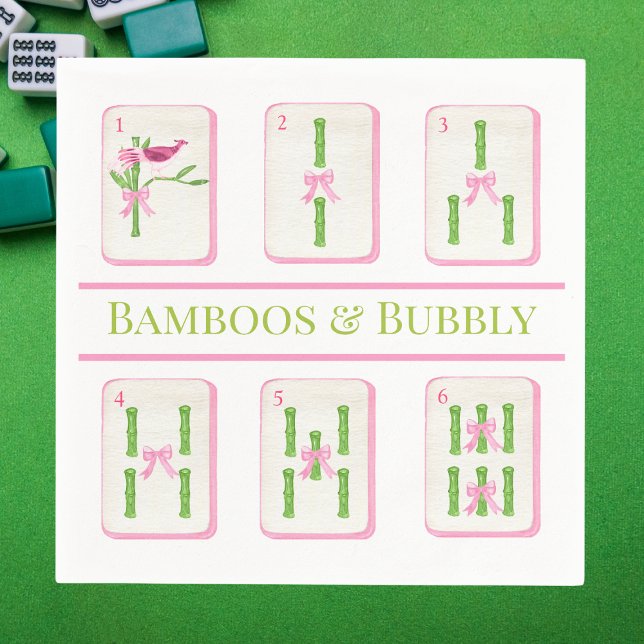 Grandmillennial Coquette Bamboos & Bubbly Mahjong Napkin (Creator Uploaded)