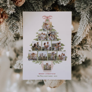 Grandmillennial Coquette Christmas Tree 12 Photo Holiday Card