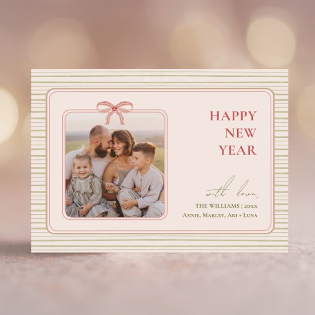 Grandmillennial Coquette Happy New Year Photo Holiday Card (Creator Uploaded)