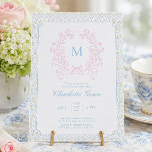 Grandmillennial Crest Birthday Invitation