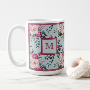 Grandmillennial Dusty Rose Floral Custom Monogram Coffee Mug