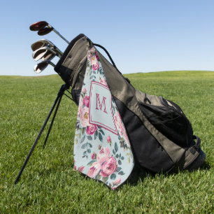 Grandmillennial Dusty Rose Floral Custom Monogram Golf Towel