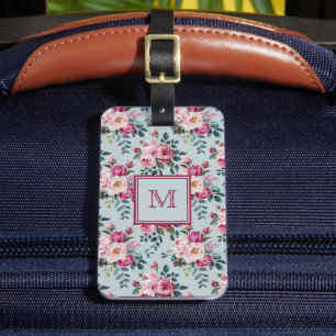 Grandmillennial Dusty Rose Floral Custom Monogram Luggage Tag