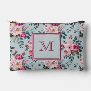 Grandmillennial Dusty Rose Floral Custon Monogram Accessory Pouch