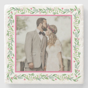 Grandmillennial Evergreen Swag Photo Stone Coaster