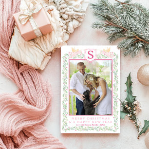 Grandmillennial Evergreen Swag with Angels Photo Invitation