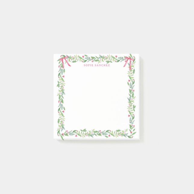 Grandmillennial Evergreen Swag with Monogram Post-it Notes (Front)