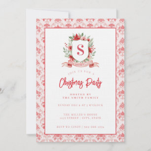 Grandmillennial Floral Crest Christmas Monogram Invitation