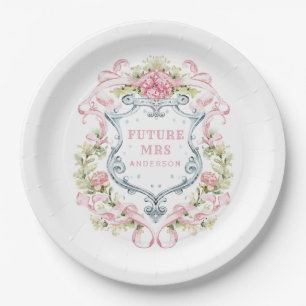 Grandmillennial Floral Crest   Future Mrs Paper Plate