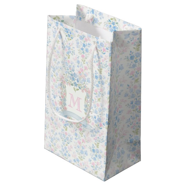 Grandmillennial Floral Monogram Personalised Small Gift Bag (Back Angled)