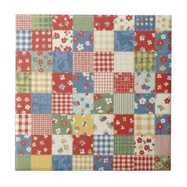 Grandmillennial Floral Pattern Ceramic Tile (Front)